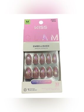 Brand new Kiss Glam Embellished Medium Almond Press On Nails, Happy Friday